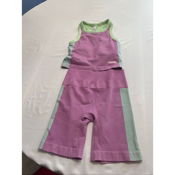 Cream Yoga Workout Tank Top Biker Short 2 Pc Set Size Small - Picture 1 of 14